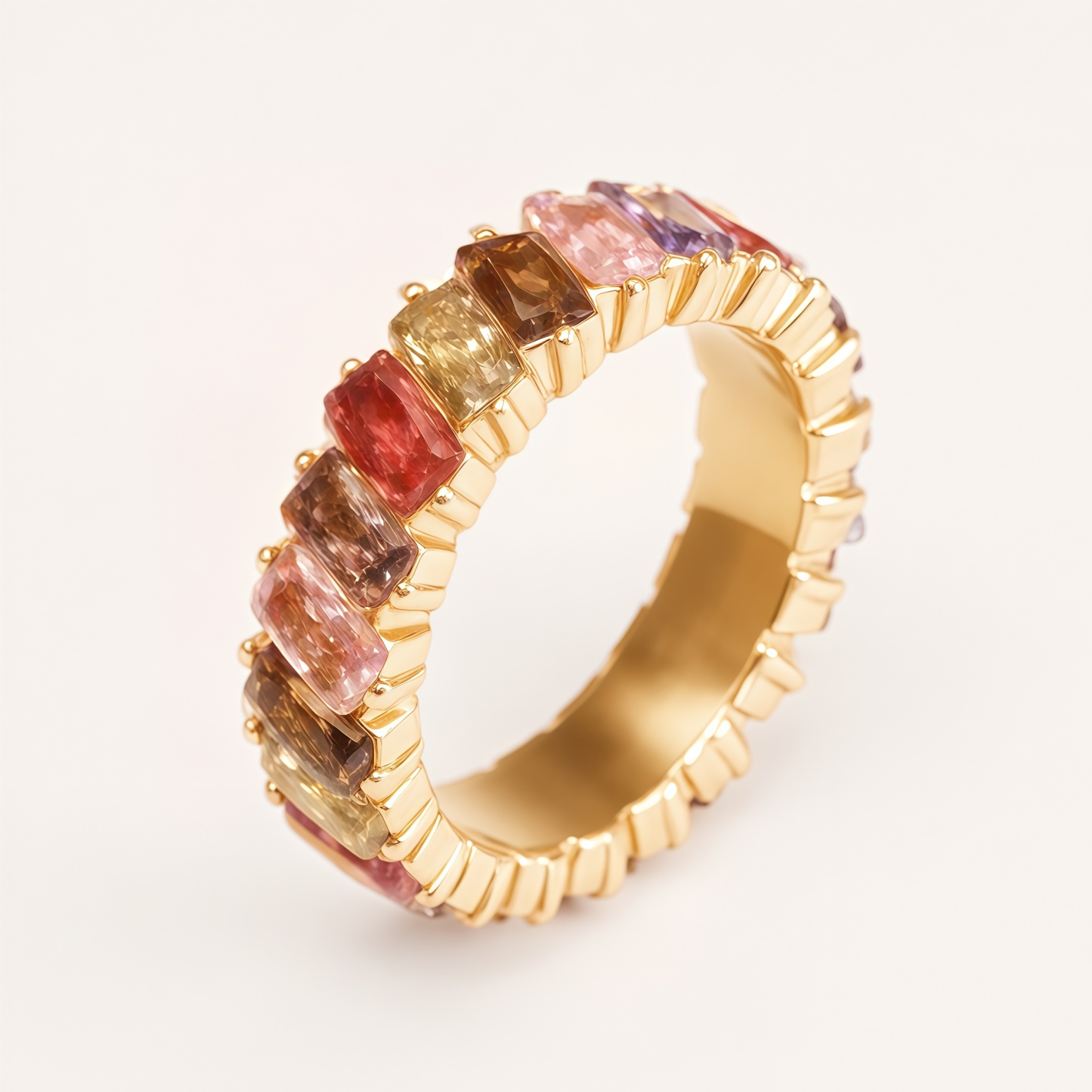 Multicolored Tourmaline 24K Gold-plated Stylish and Unique Women's Ring | N001874J-JinBaoJewerly