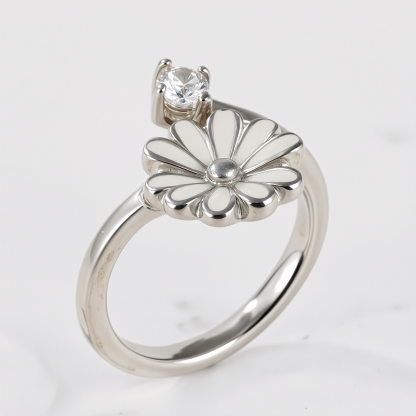 White Chick Chrysanthemum Petals Inlaid With Diamonds Us#4 Ultra-Small Stainless Steel Women's Ring丨K0784-JinBaoJewerly
