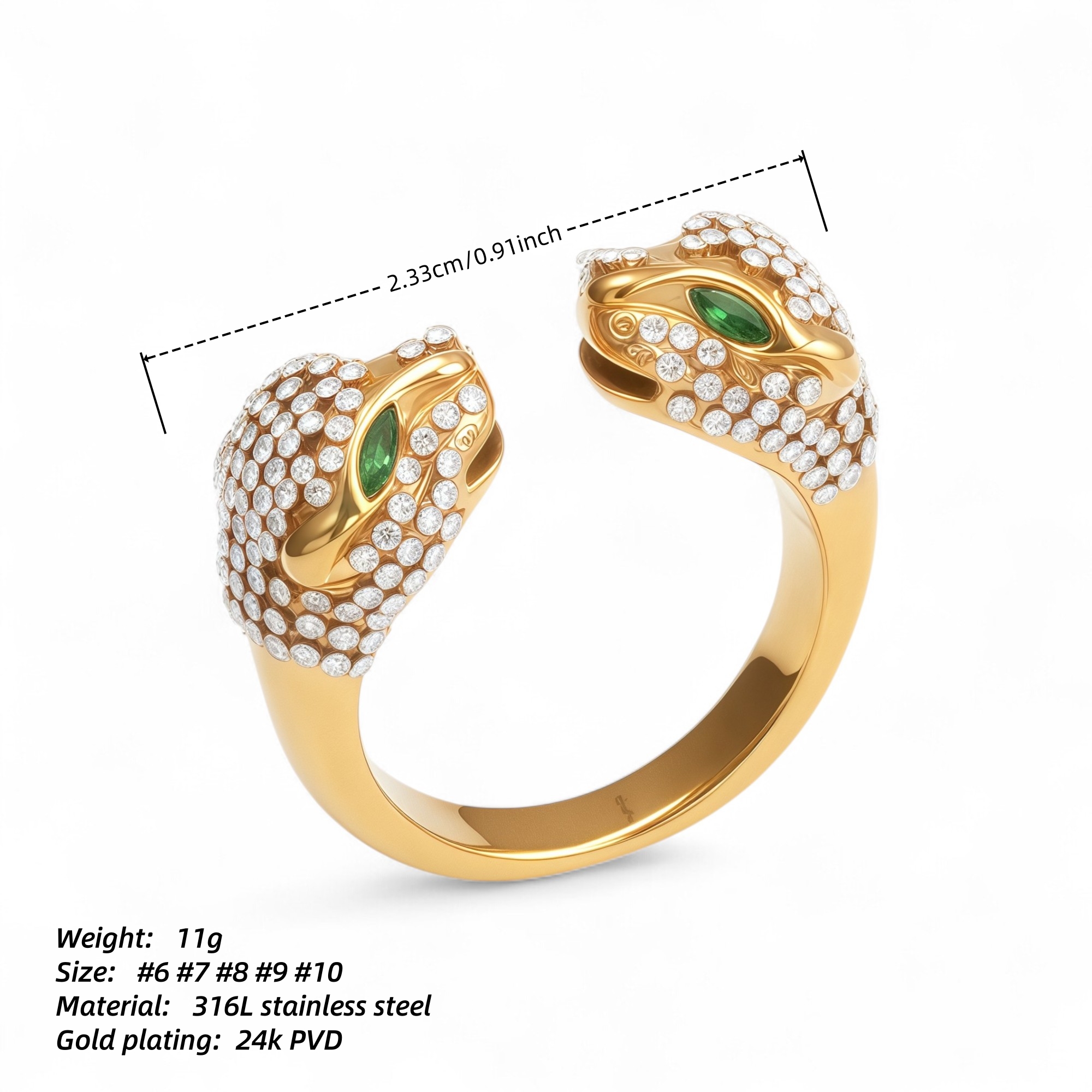 Luxury Leopard Inlay Emerald Diamond Stainless Steel Unisex Ring丨G002495JB-JinBaoJewerly
