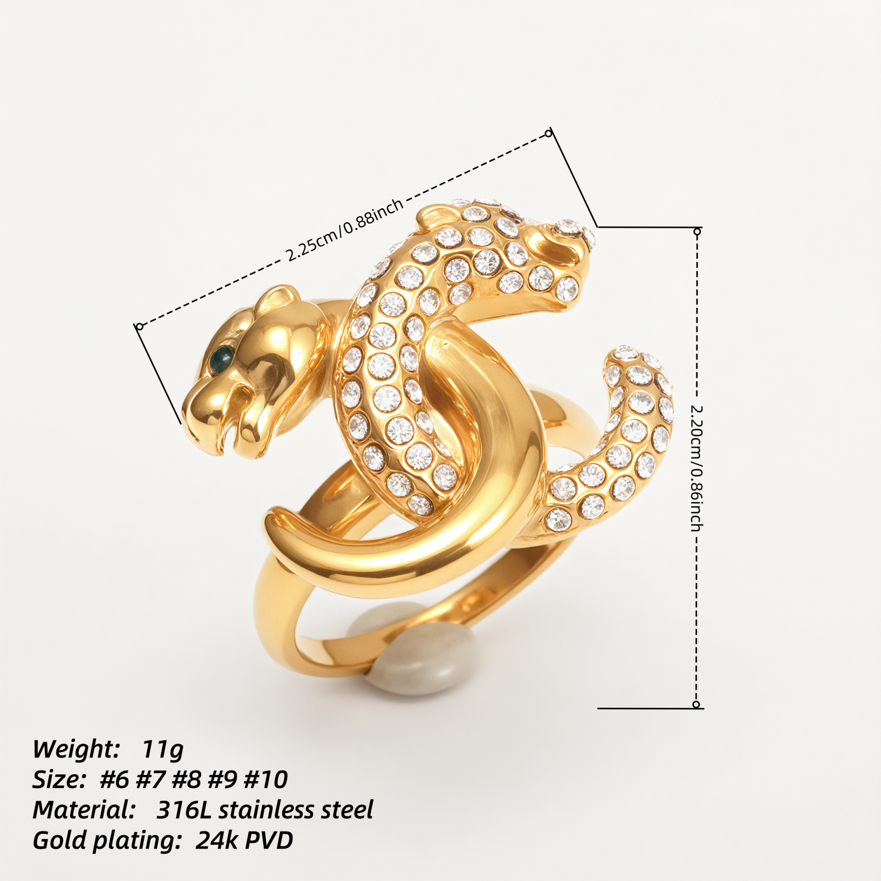 Luxury Leopard Inlay Emerald Diamond Stainless Steel Unisex Ring丨G004093-JinBaoJewerly