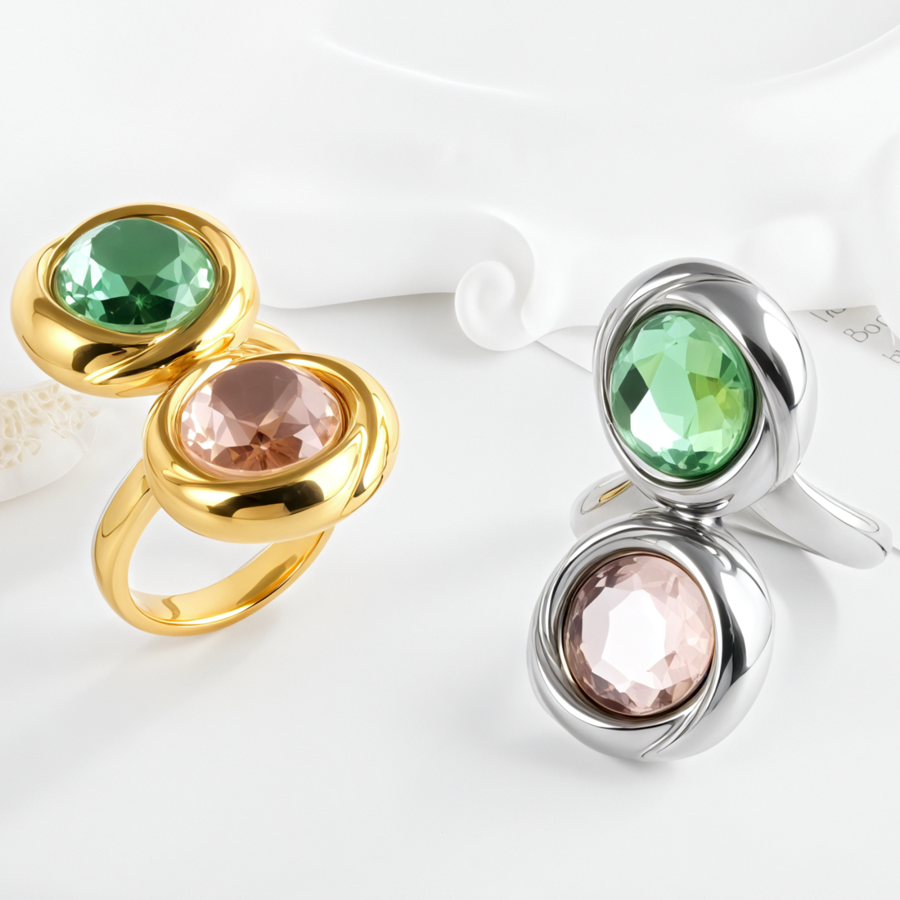 Elegant Stainless Steel Ring with Double Gemstone Design for Women |  G004502-JinBaoJewerly