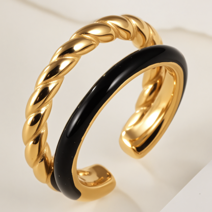 Gold And Black Exquisite Twisted Texture Stainless Steel Women Ring丨N06748-JinBaoJewerly