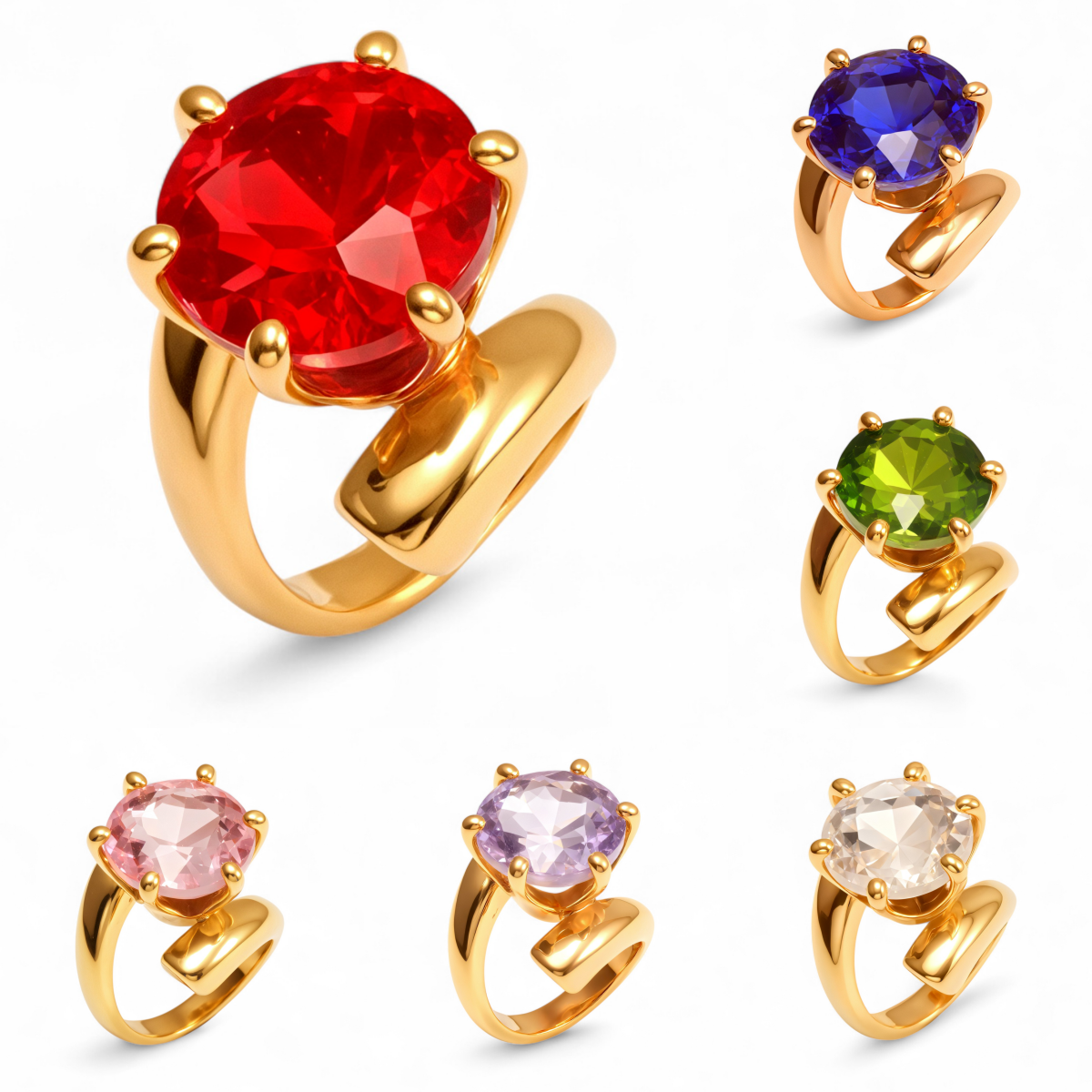 Luxury Style Colored Crystal Stainless Steel Women's Ring丨XHBL-1-HO-JinBaoJewerly