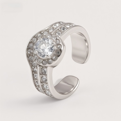 316 Stainless Steel Large Cubic Zirconia Stones Luxury Women's Ring