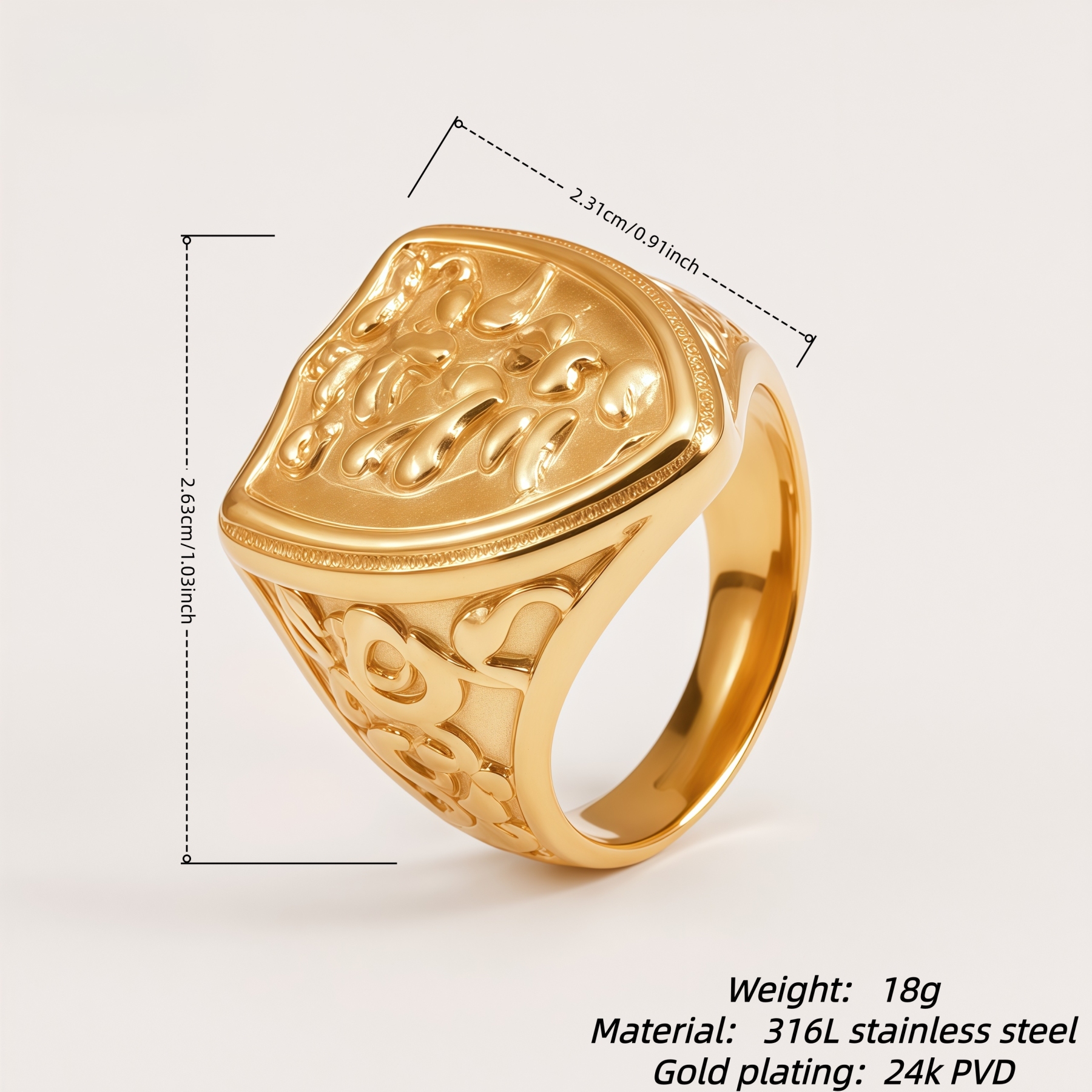 Vintage Gold-Toned Lion Shield Ring | G001053