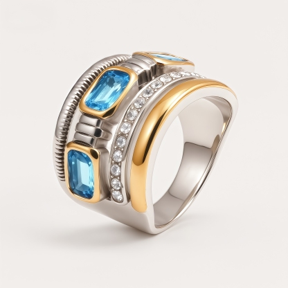 Women's Square Crystal CZ Accent Textured Multi-Layer Fashion Ring