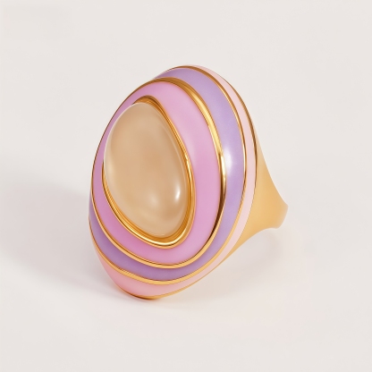 Oval Color - Block Wide - Band Ring, Stylish Women's Eye - Catching Accessory | G004499
