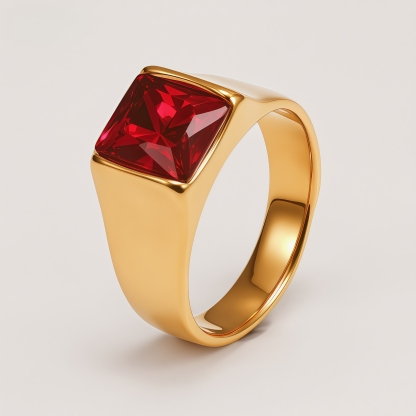 Men's Titanium Steel Gold-Plated Square Ruby-Style Ring | N00699J