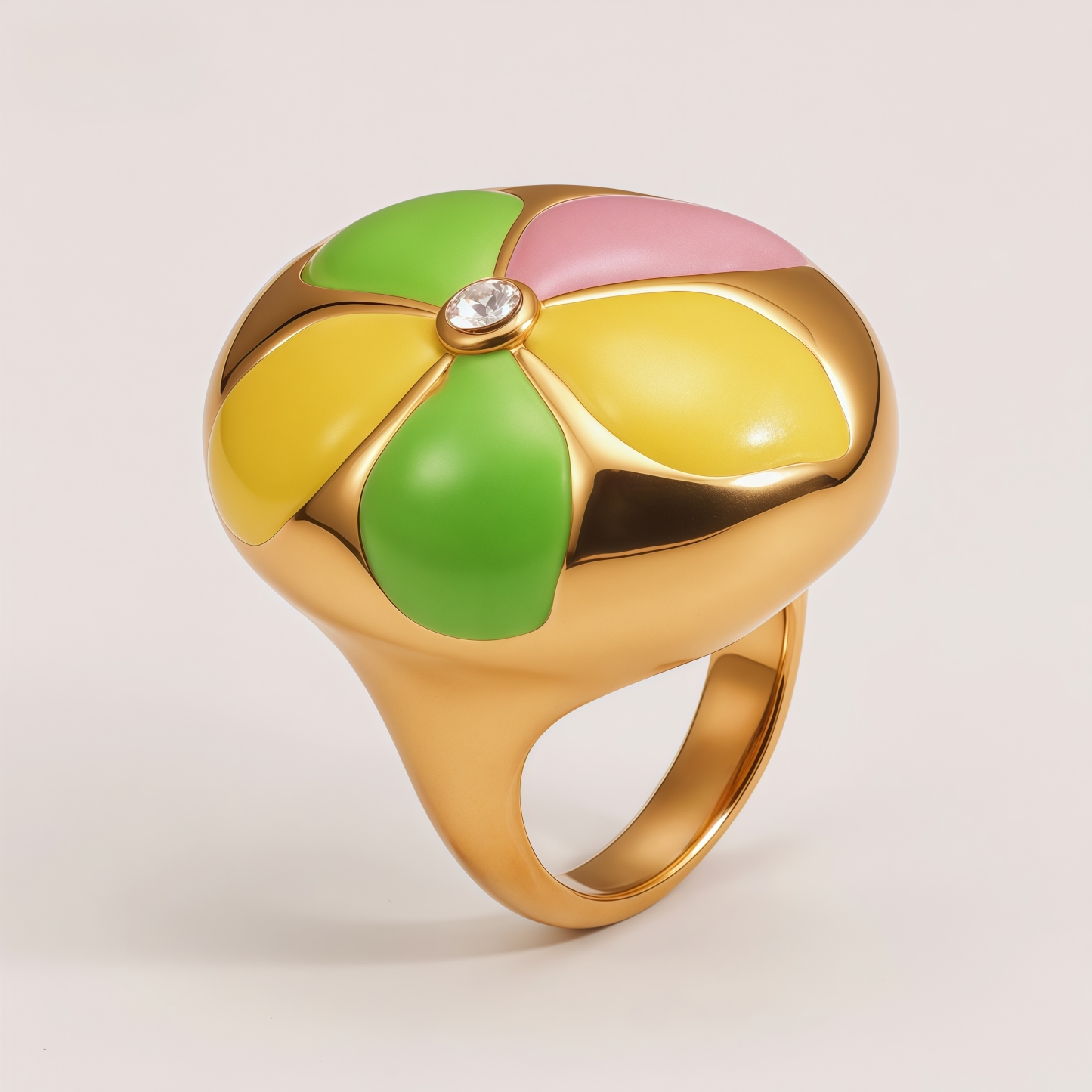 Stainless Steel 24K Block Enamel Flower Women's Ring | G004683J