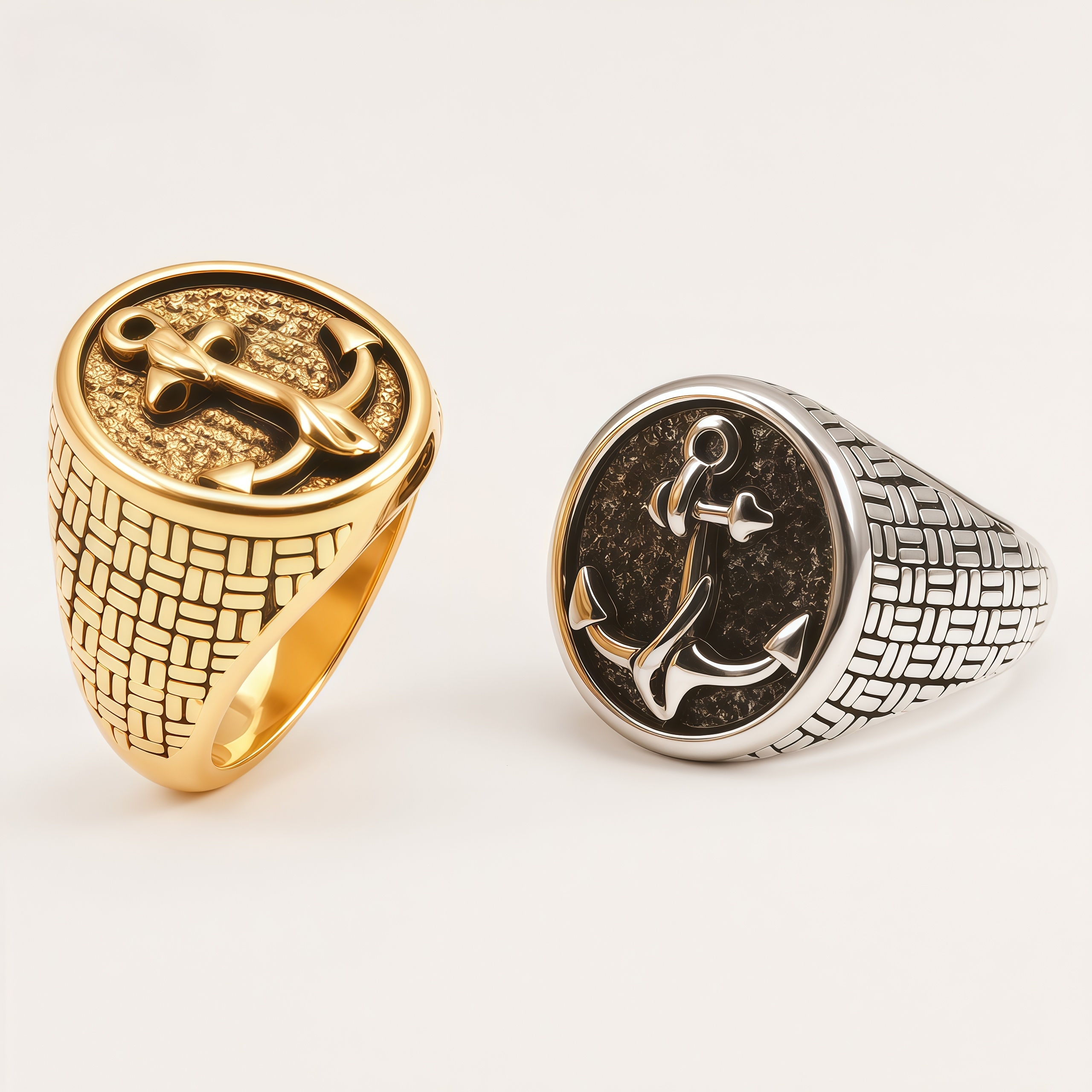 Vintage Men's Stainless Steel Anchor Signet Ring