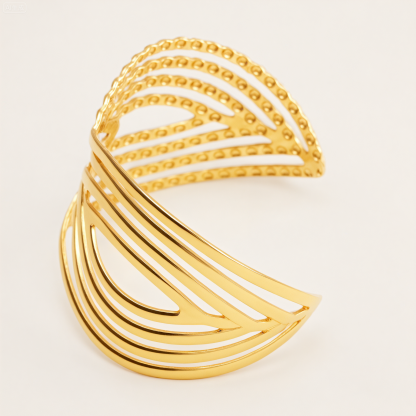 Exquisite 18K Gold Plated 316L Stainless Steel Hollow Cuff Bracelet Waterproof | DZE0837-JinBaoJewerly