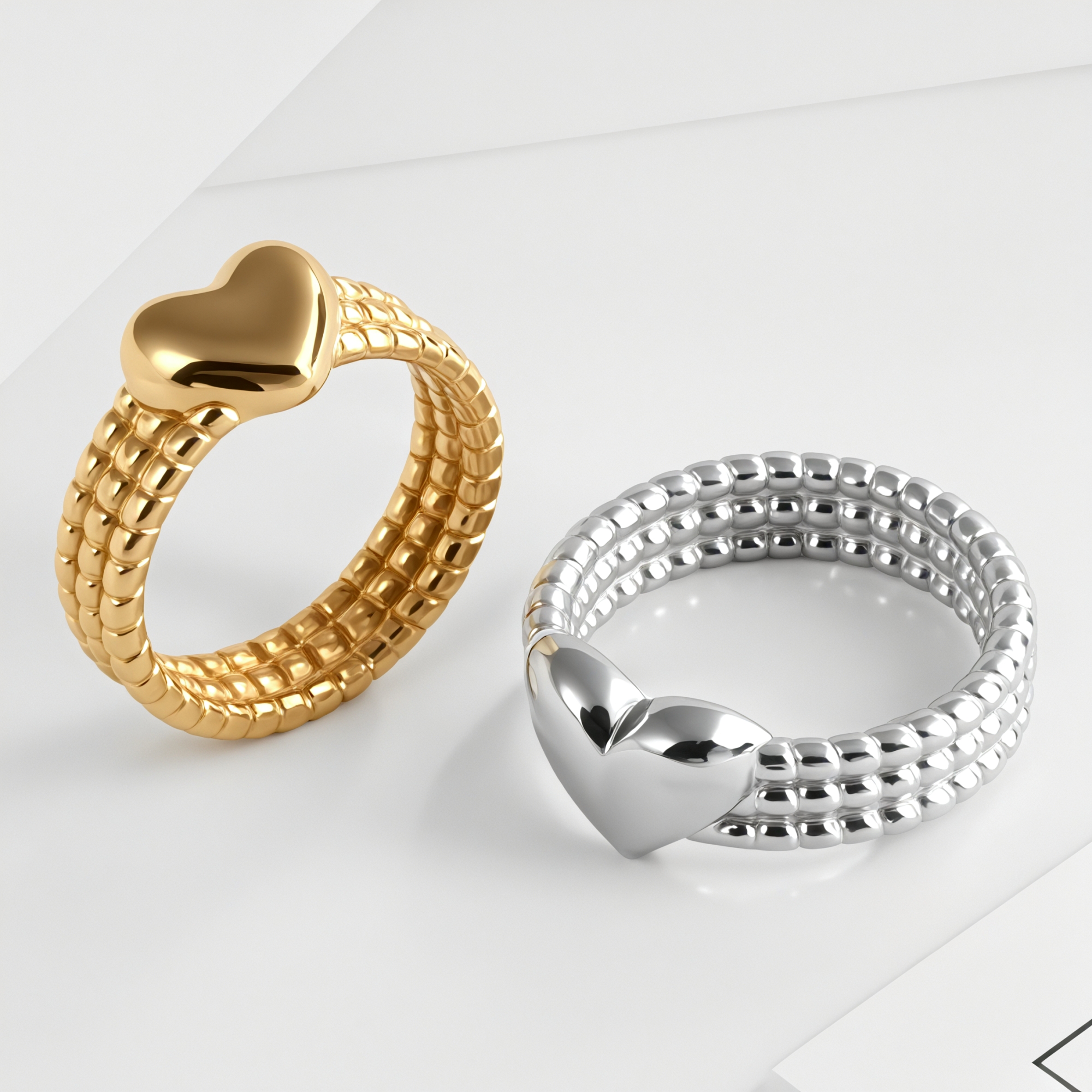 Heart-Shaped Woven Design Light Luxury Stainless Steel Couple Ring | N00530-JinBaoJewerly