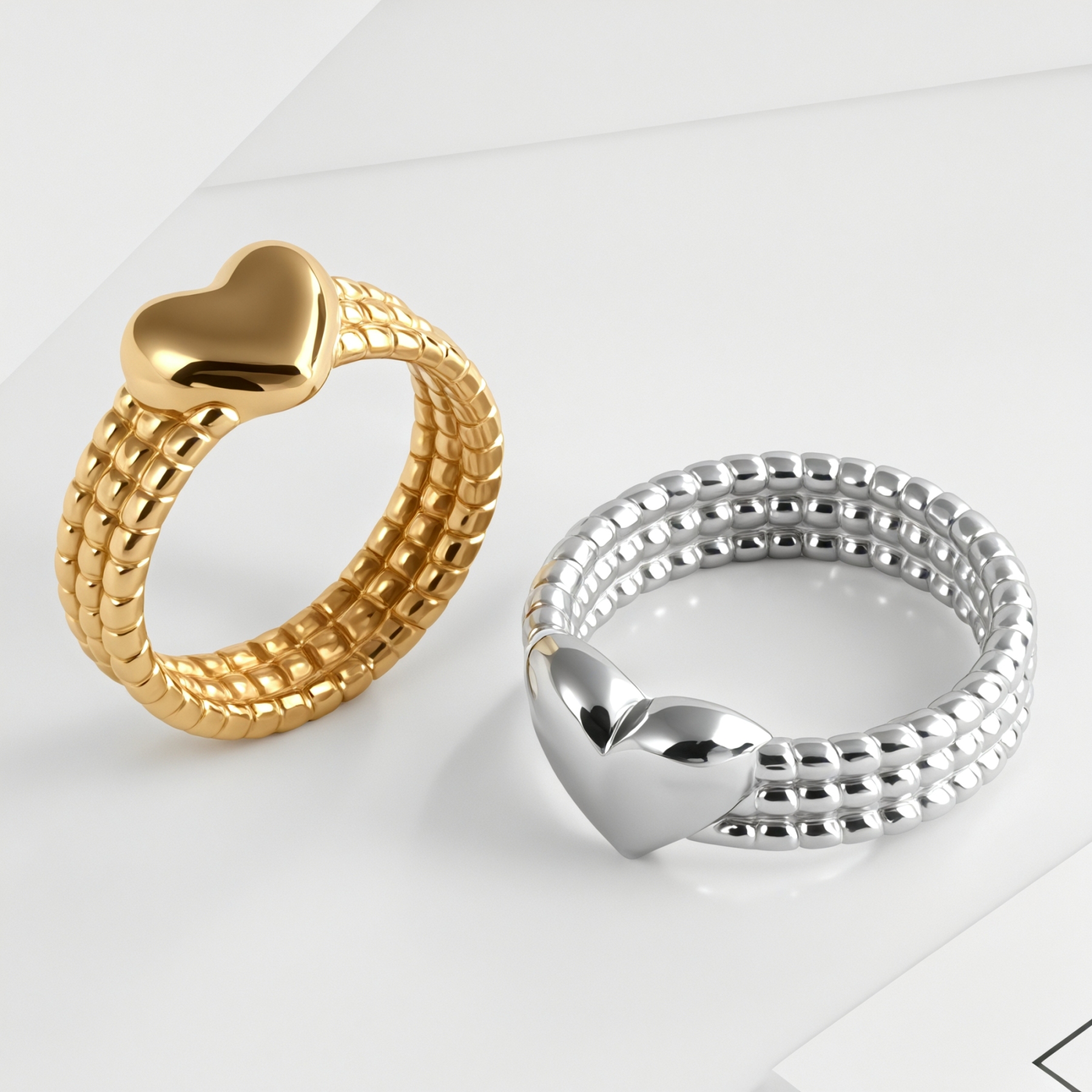 Heart-Shaped Woven Design Light Luxury Stainless Steel Couple Ring | N00530-JinBaoJewerly