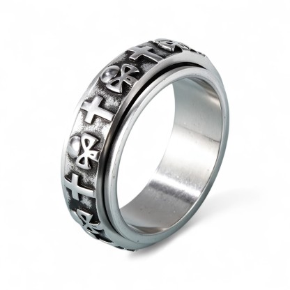 Vintage Hip-Hop Punk Skull Cross Design Rotating Stainless Steel Ring丨G002600-JinBaoJewerly