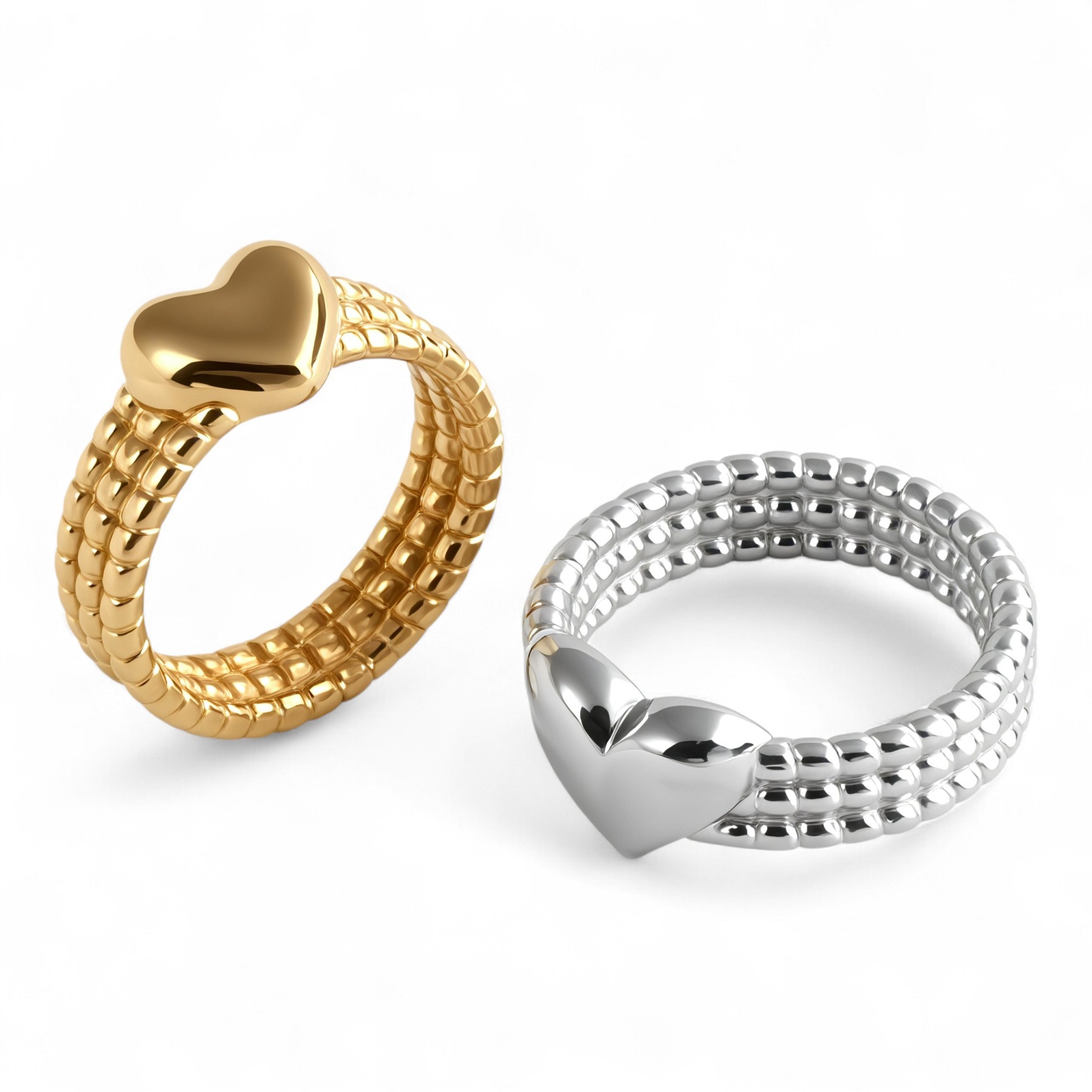 Heart-Shaped Woven Design Light Luxury Stainless Steel Couple Ring | N00530-JinBaoJewerly