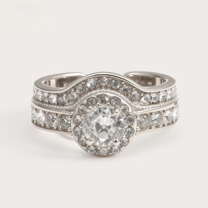 316 Stainless Steel Large Cubic Zirconia Stones Luxury Women's Ring