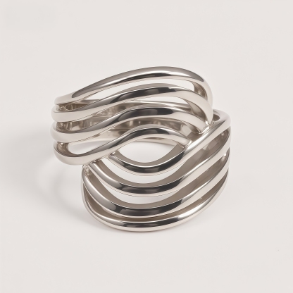 Geometric Layered Design Ring Women's Elegant Stainless Steel Ring | G00915