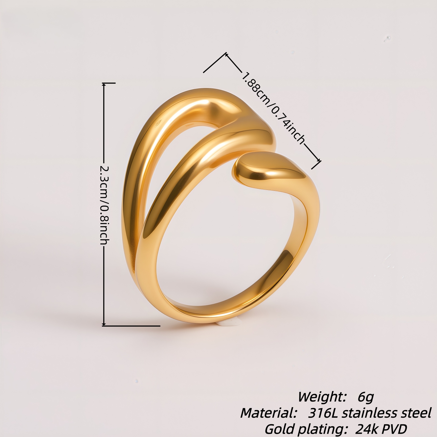 Polished simple curved stainless steel women's ring | G00580