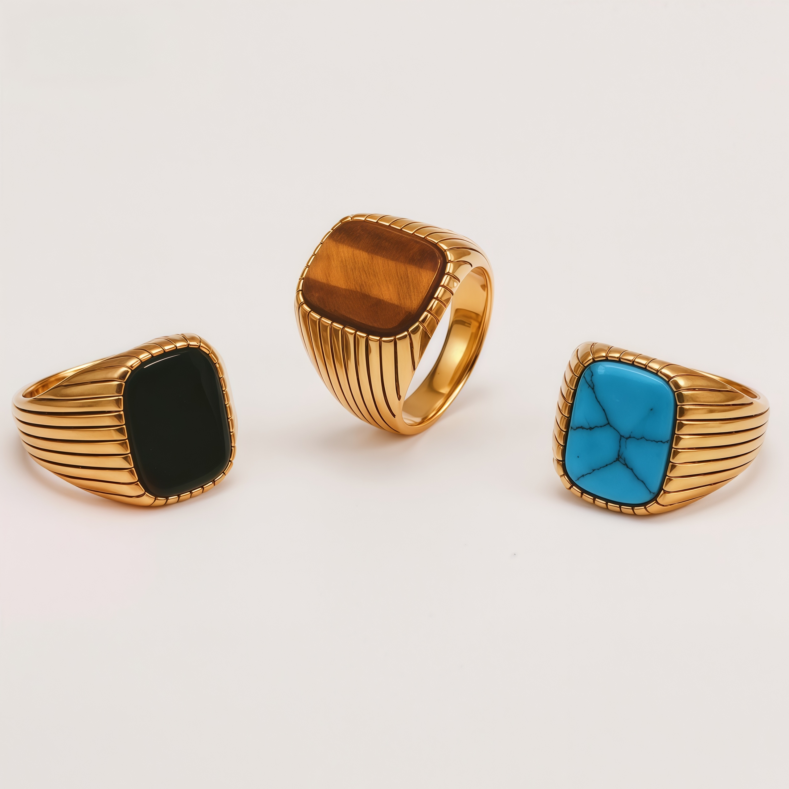 Classic Striped Stainless Steel Flat Gemstone Men's Ring | K00761JP