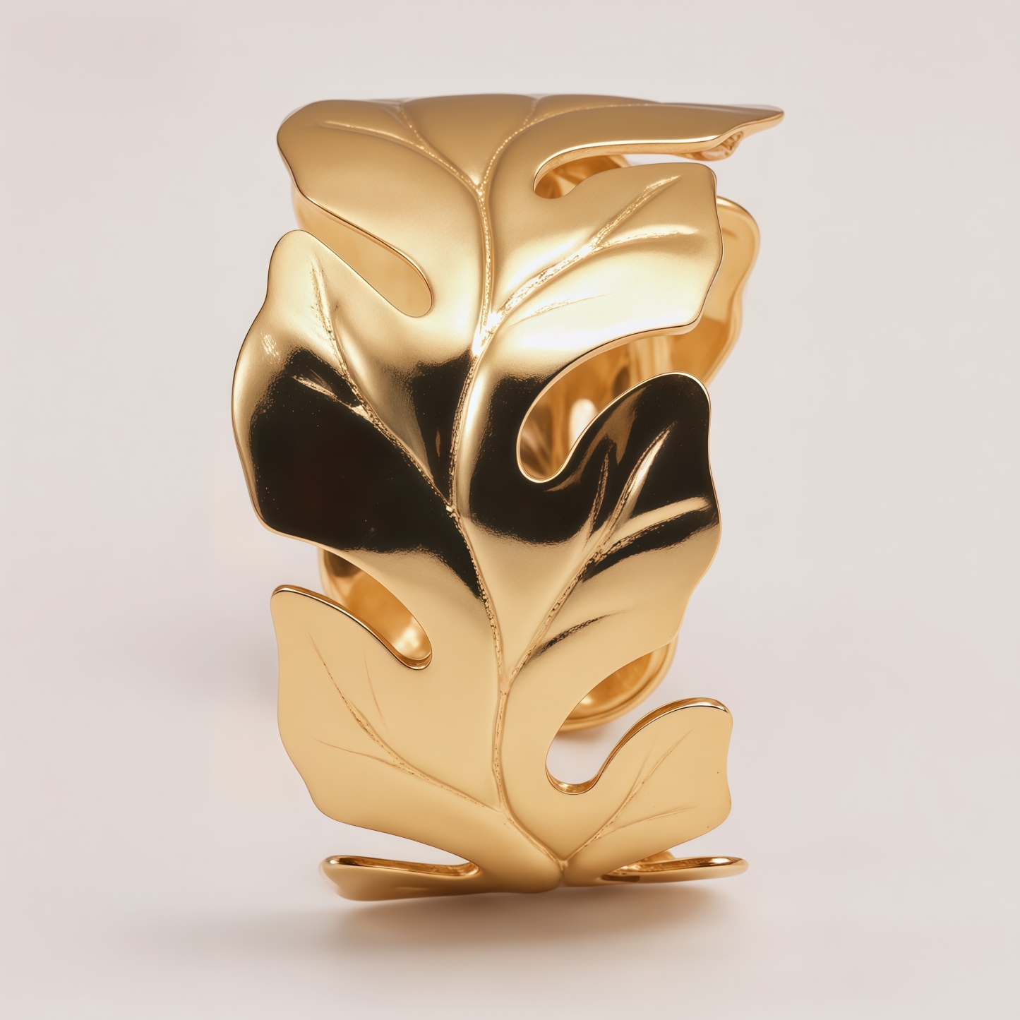 Monstera Leaf Shaped Gold-Plated Open Cuff Bracelet for Women