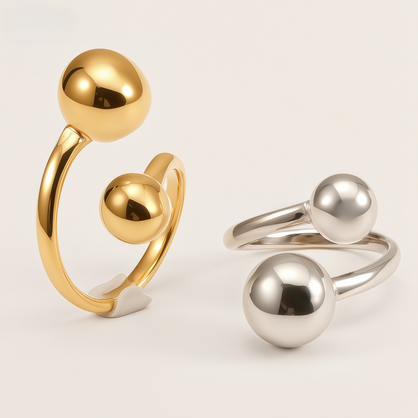 Double Ball Open Stainless Steel Ring for Women | G005099
