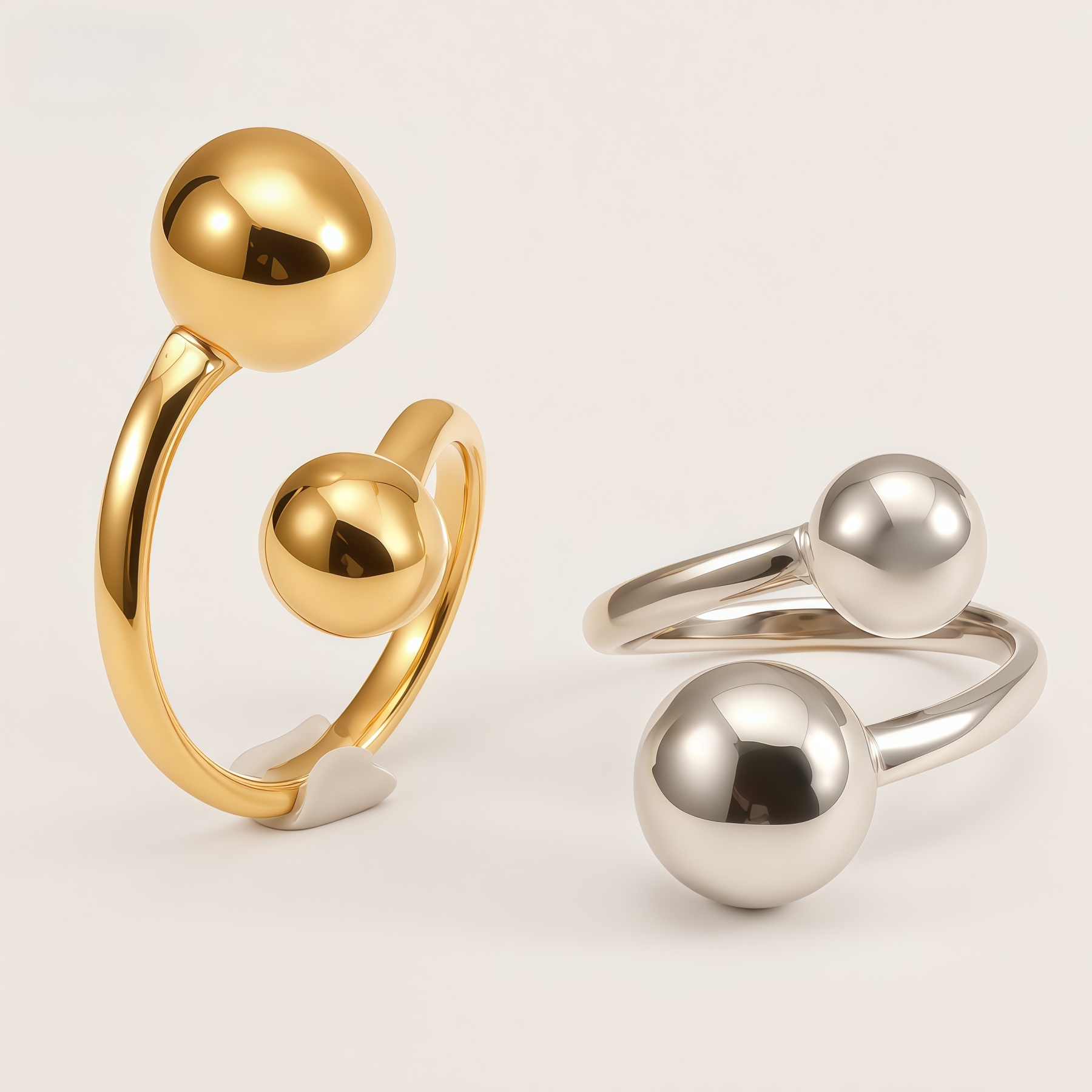 Double Ball Open Stainless Steel Ring for Women | G005099