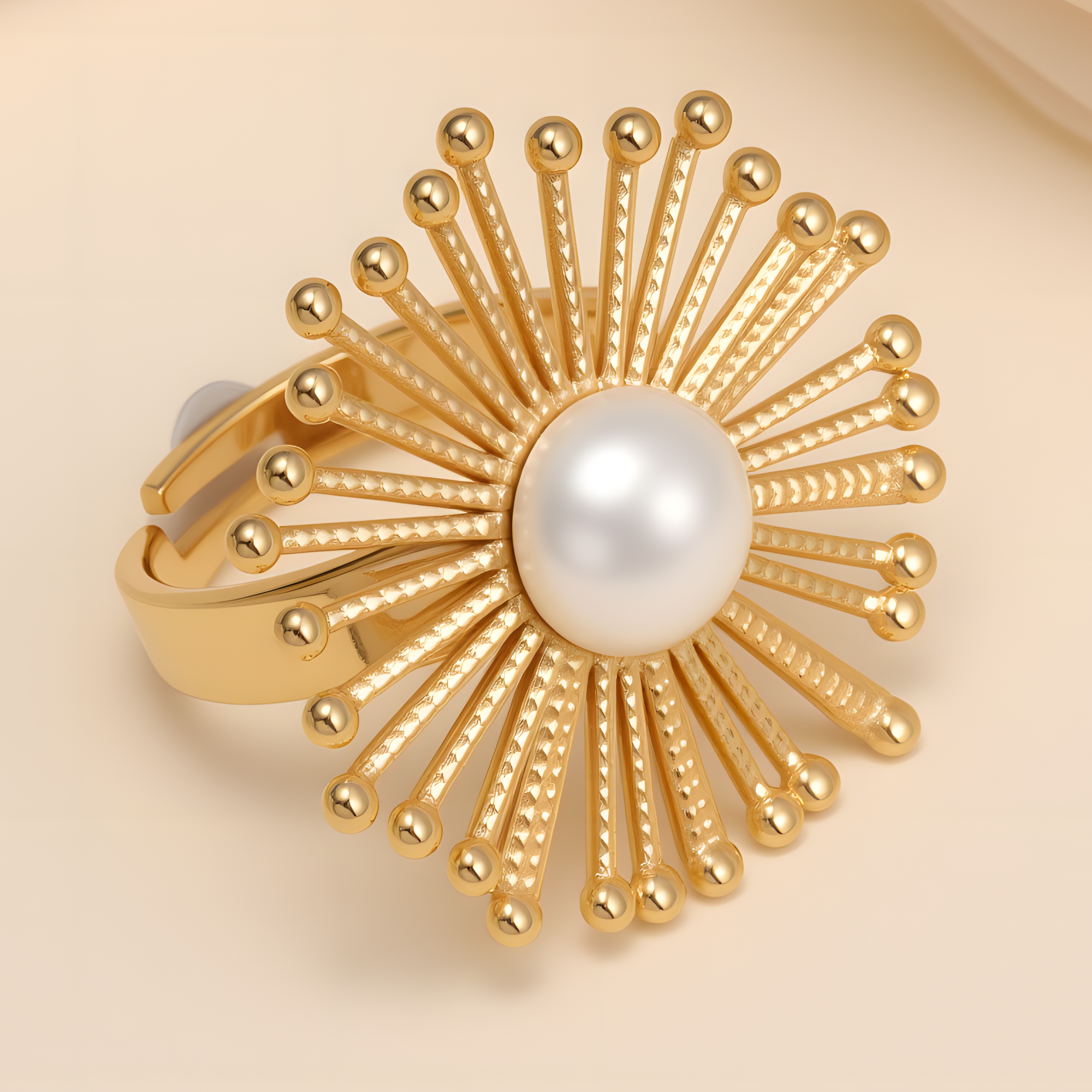 Retro Metal Sunflower Pearl - Inlaid Ring - Trendy Women's Exquisite Accessory | G006430J-JinBaoJewerly