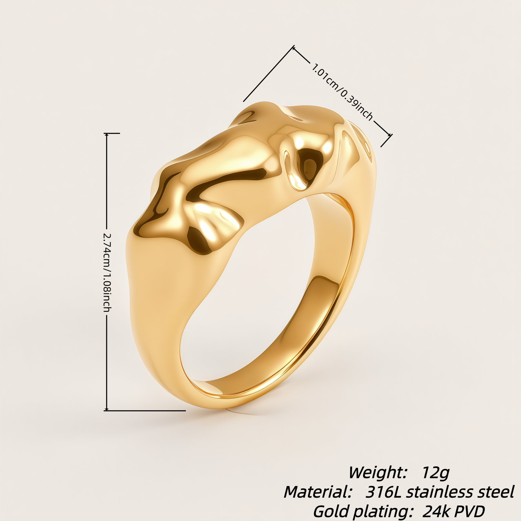 Minimalist Fashion Stainless Steel Irregular Textured Women's Ring | G004529