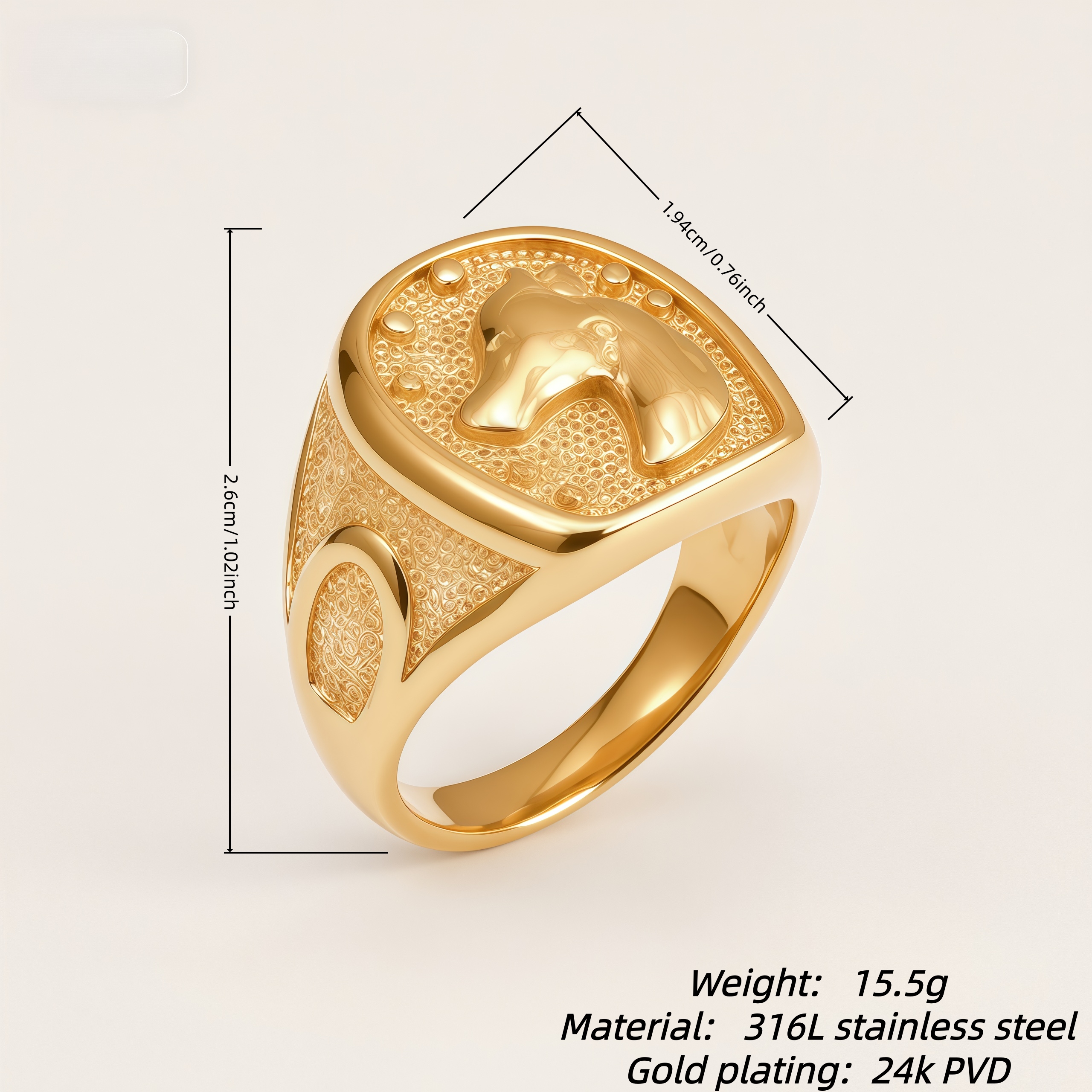Vintage Embossed Horse Head Ring for Men | G002848