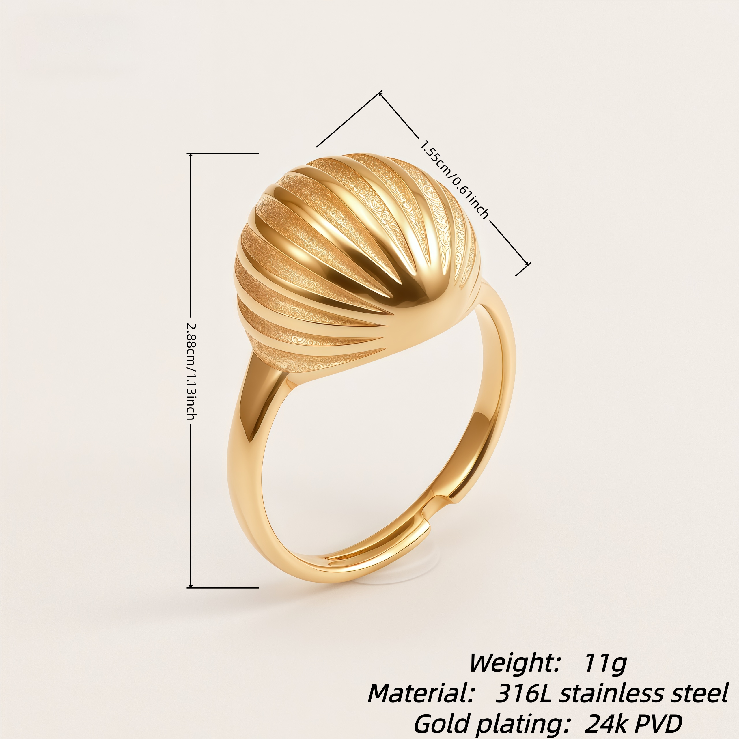 Fashion Engraved Shell Stainless Steel Ring | G003717