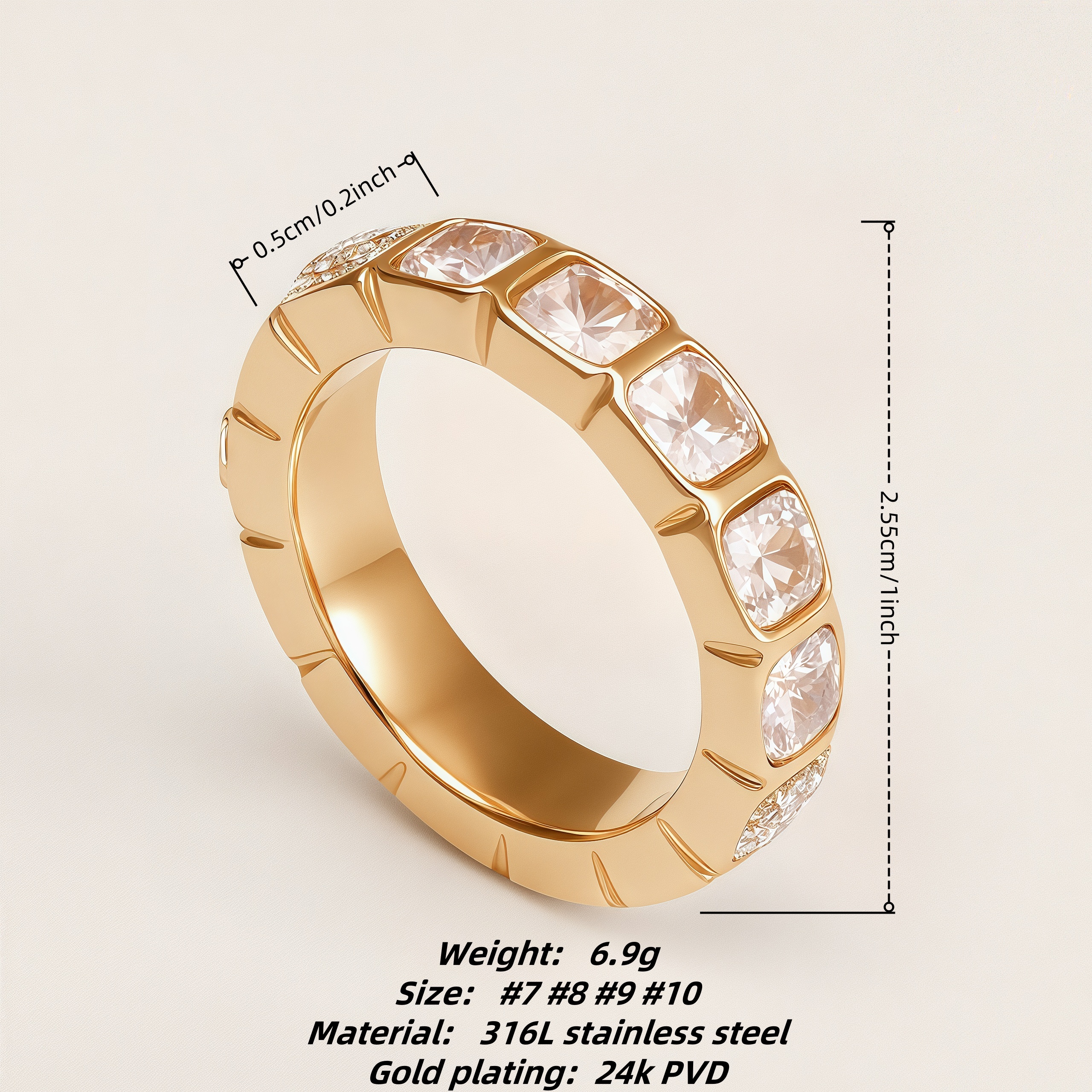 Diamond - Inlaid Wide Stainless Steel Unique Women's Ring | N001948J-JinBaoJewerly