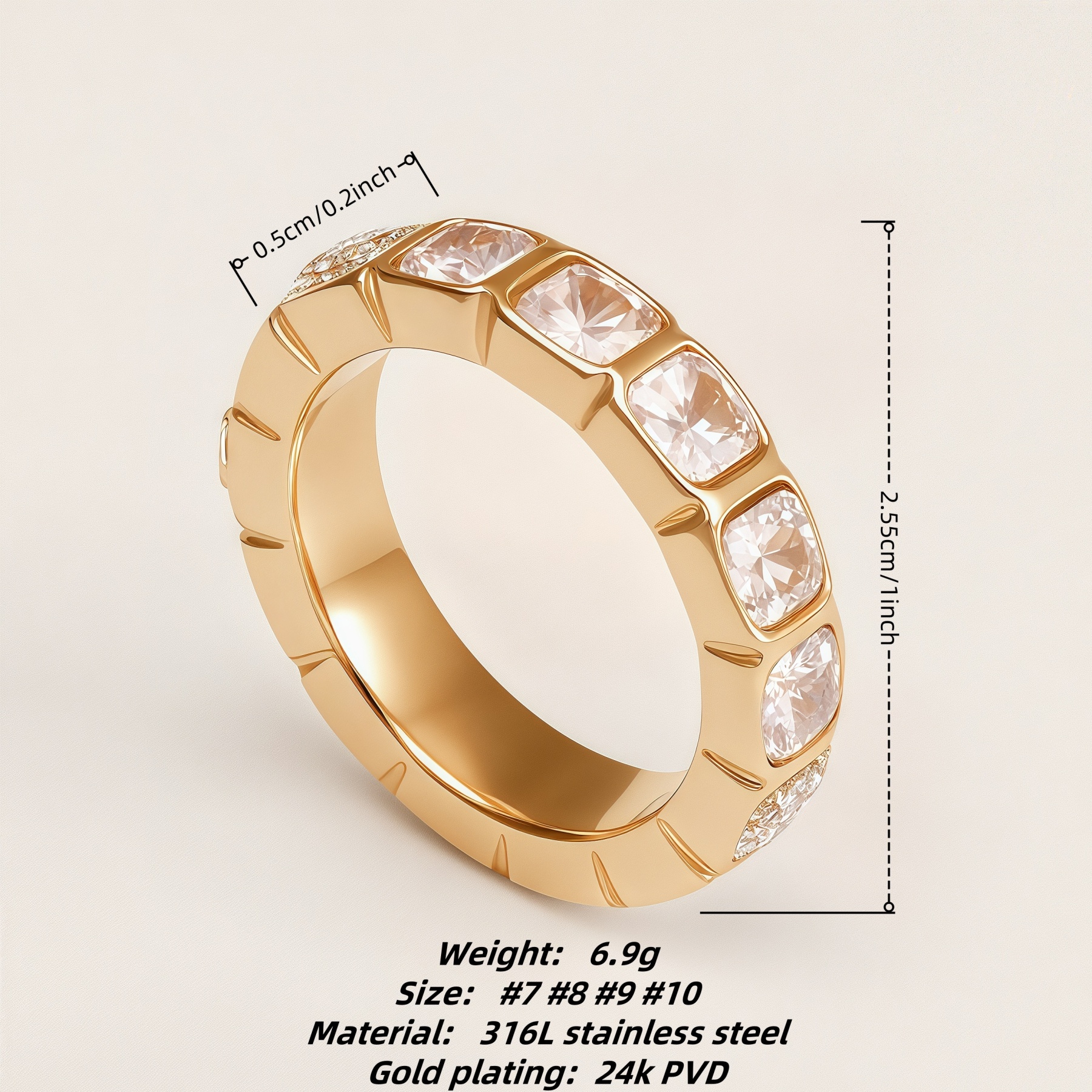 Diamond - Inlaid Wide Stainless Steel Unique Women's Ring | N001948J-JinBaoJewerly