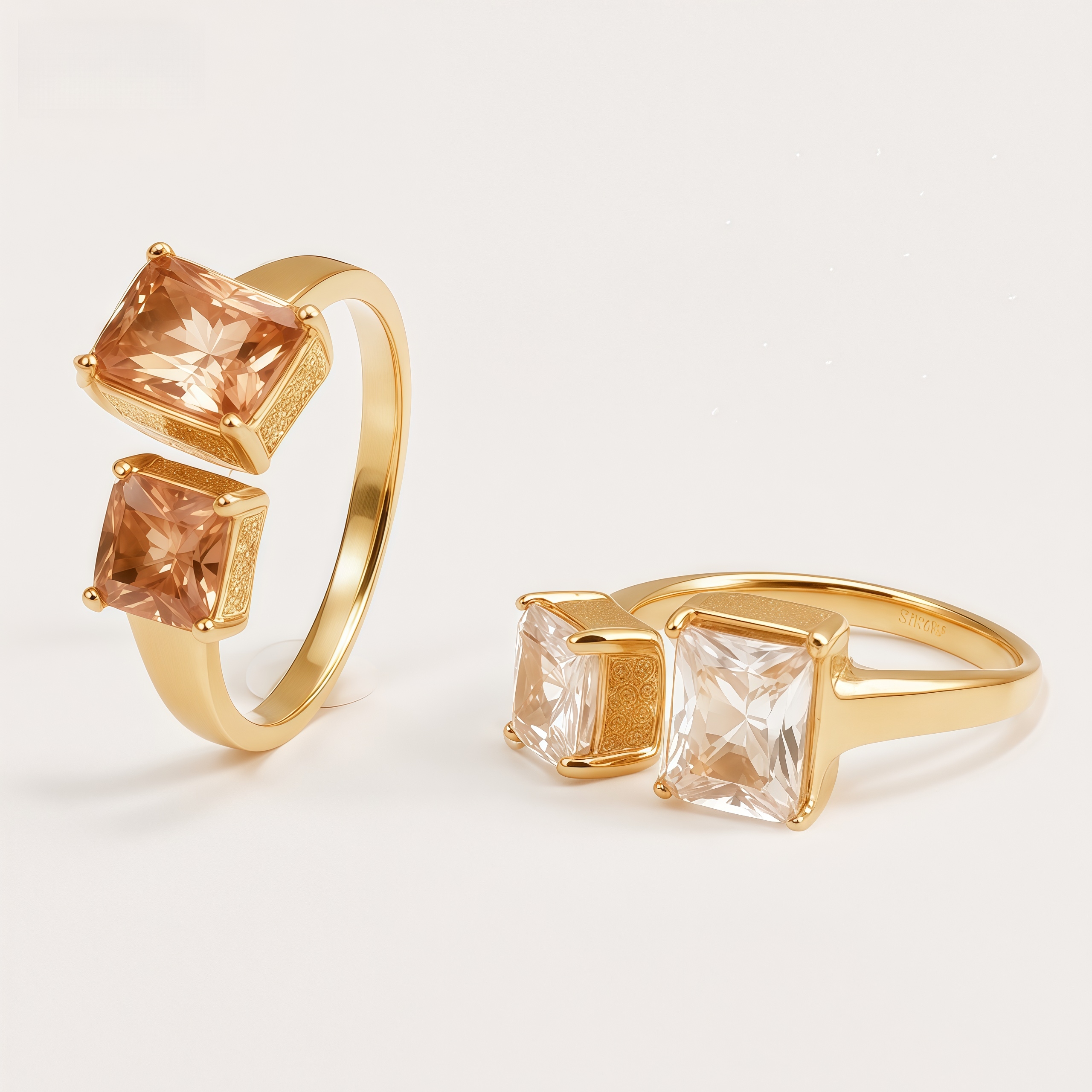 Women's Gold-Tone Square Double Gemstone Open Ring