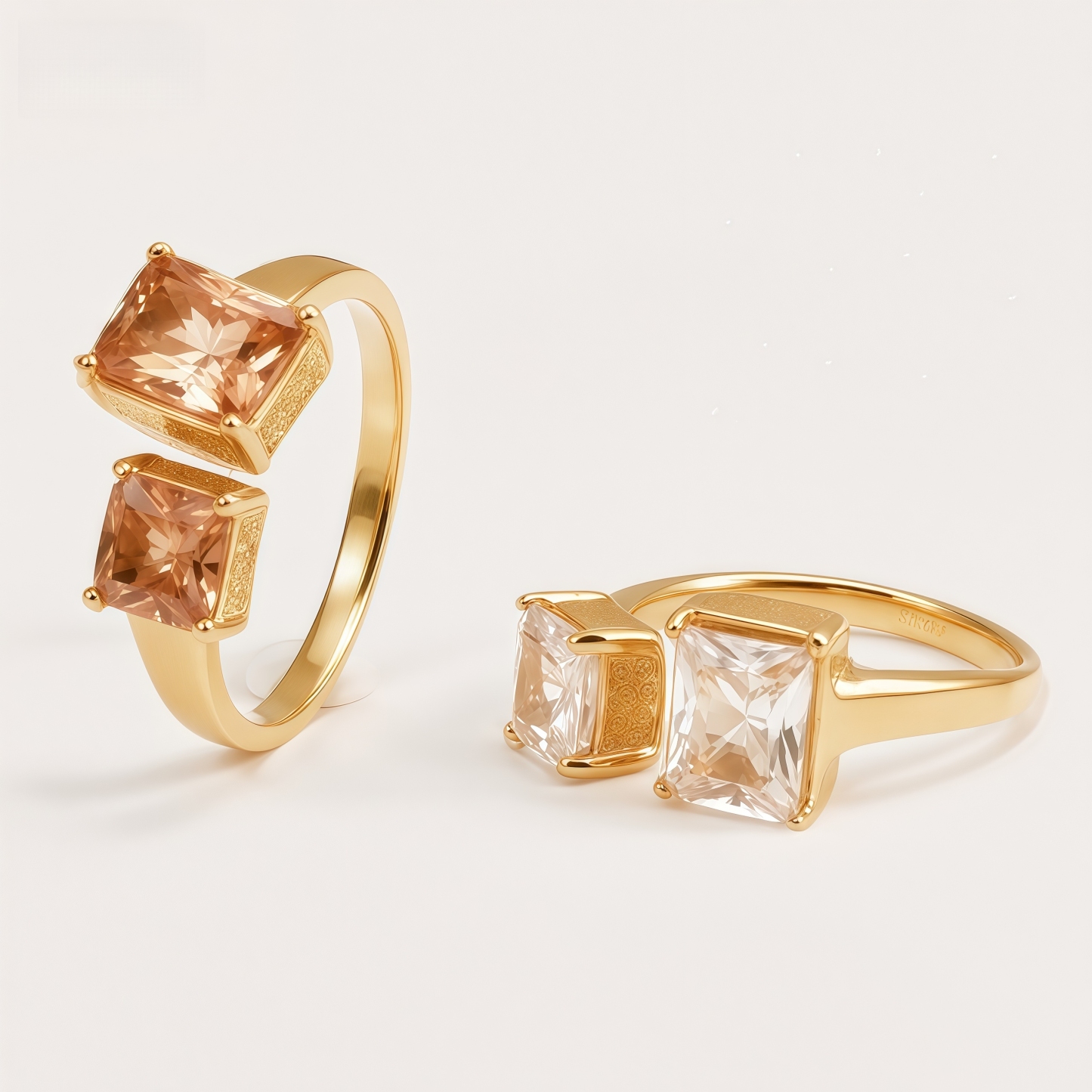 Women's Gold-Tone Square Double Gemstone Open Ring
