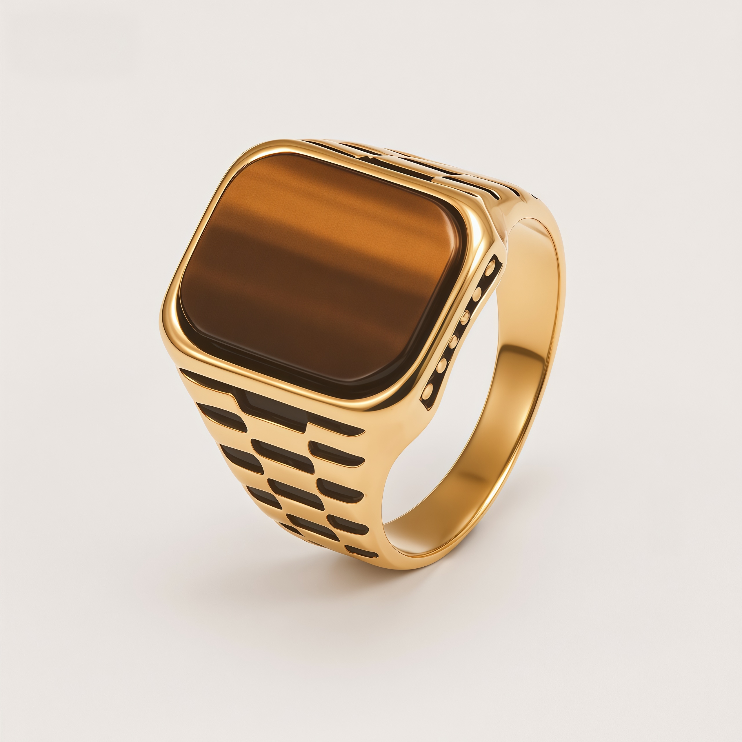 Vintage Square Stone Onyx Textured Band Multi Style Men's Ring | K002750
