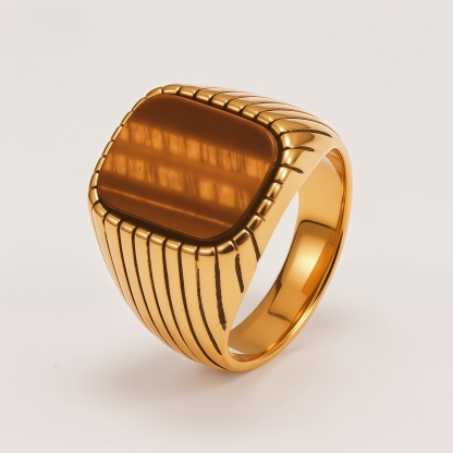 Classic Striped Stainless Steel Flat Gemstone Men's Ring | K00761JP