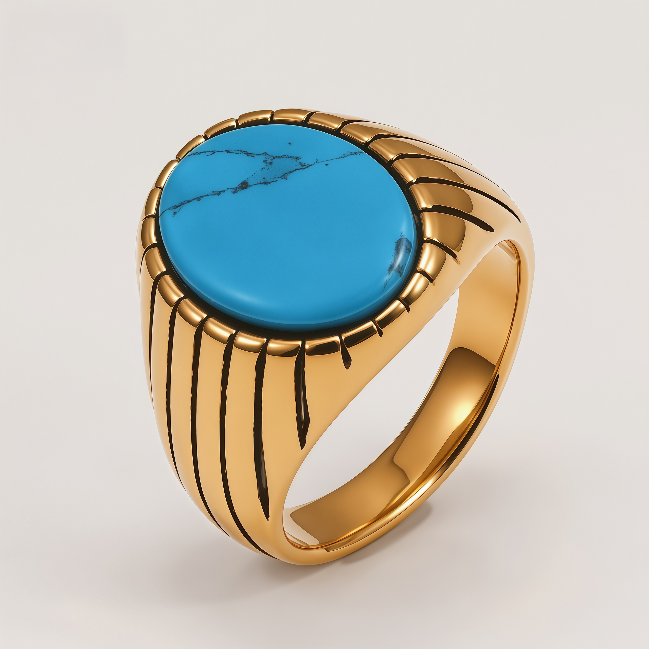 Vintage Gemstone Ring Men's Two-Tone Gold & Silver Stainless Steel Ring | K002193J