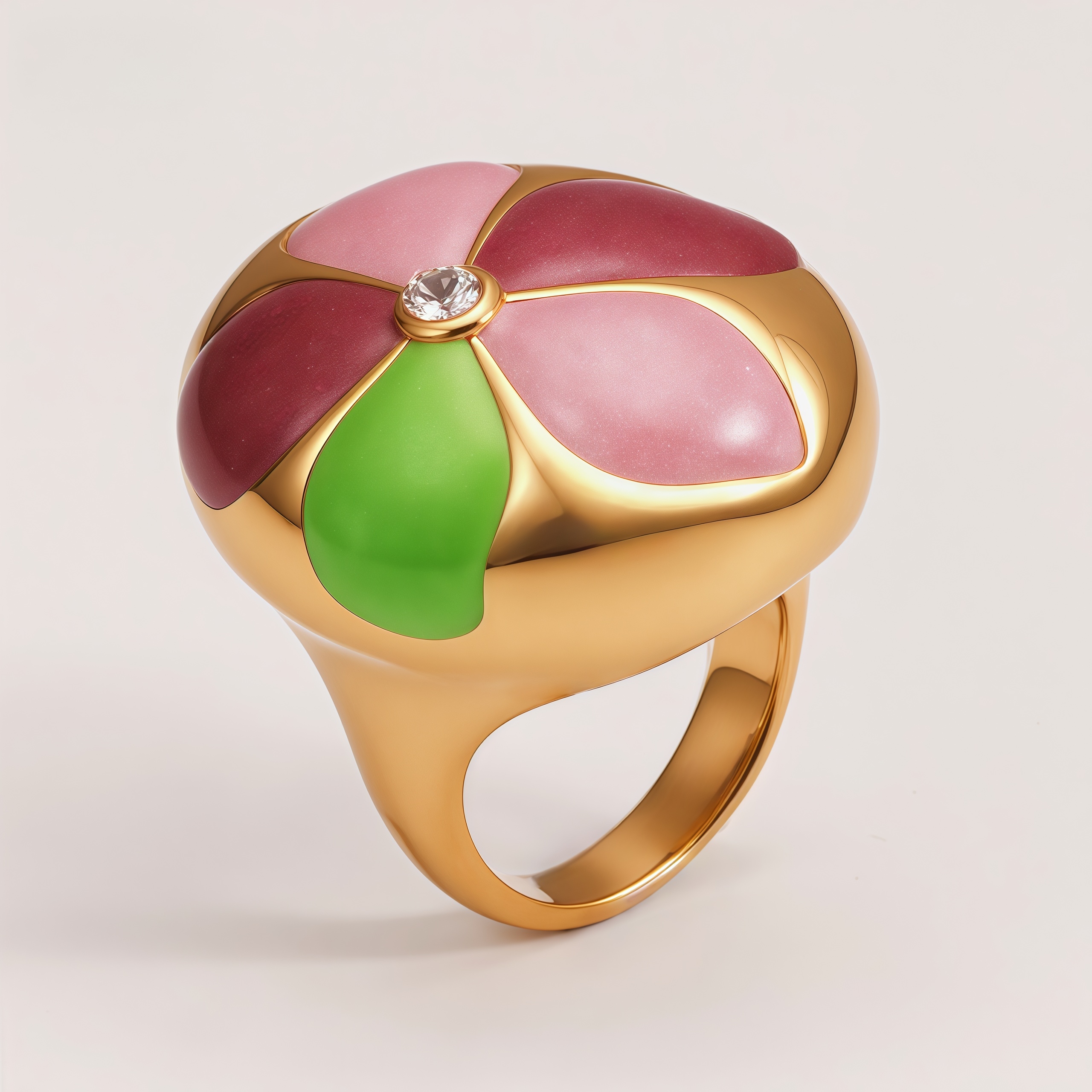 Stainless Steel 24K Block Enamel Flower Women's Ring | G004683J