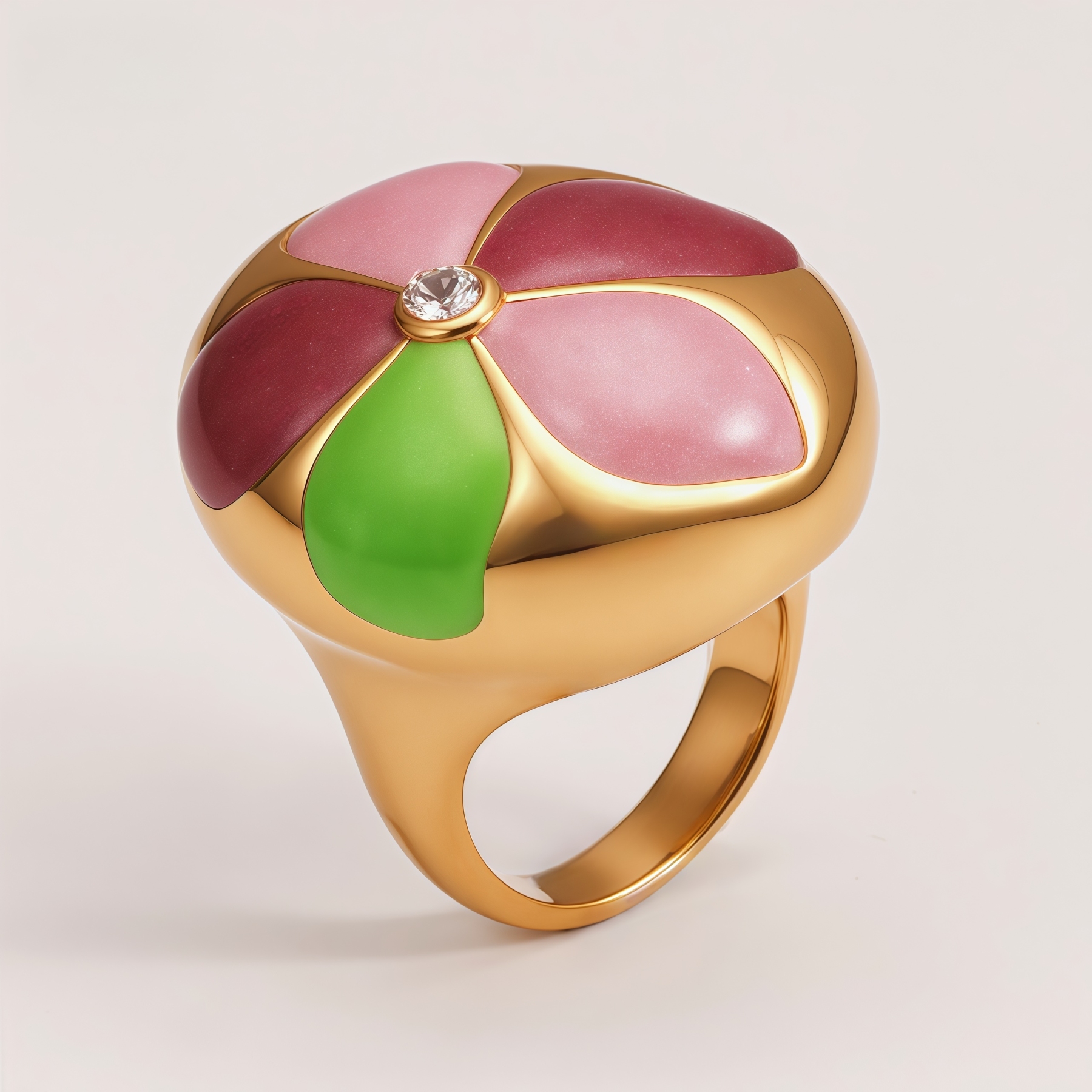 Stainless Steel 24K Block Enamel Flower Women's Ring | G004683J