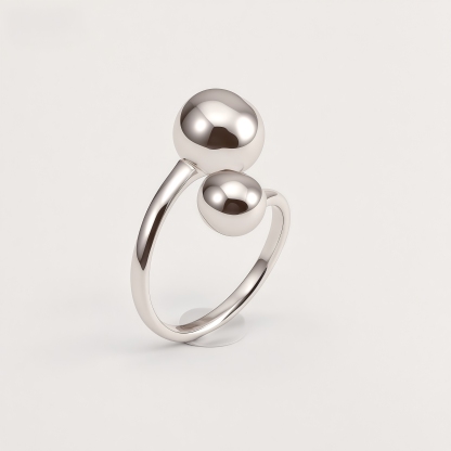 Double Ball Open Stainless Steel Ring for Women | G005099