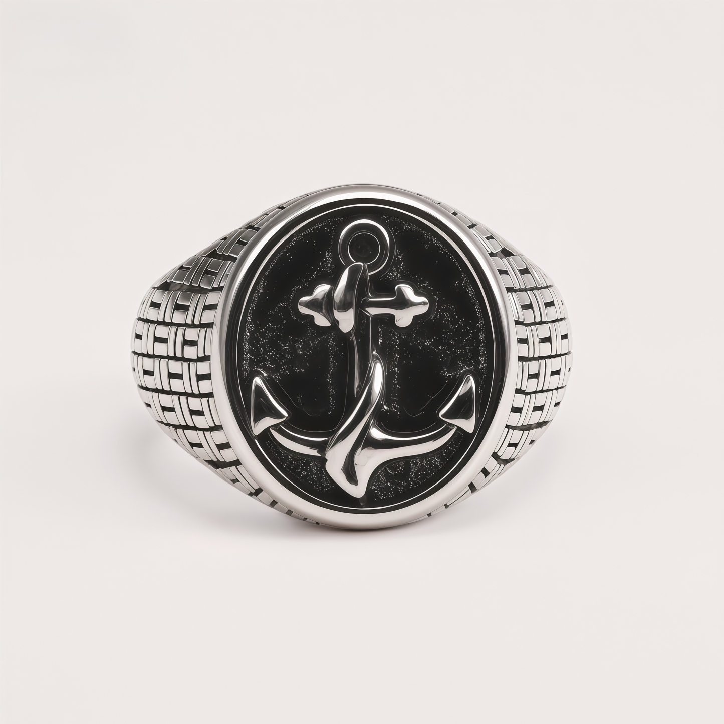 Vintage Men's Stainless Steel Anchor Signet Ring