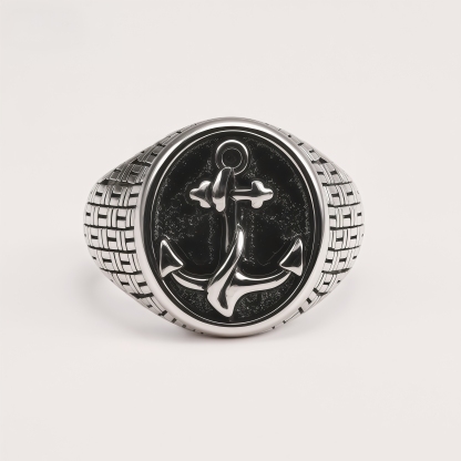 Vintage Men's Stainless Steel Anchor Signet Ring