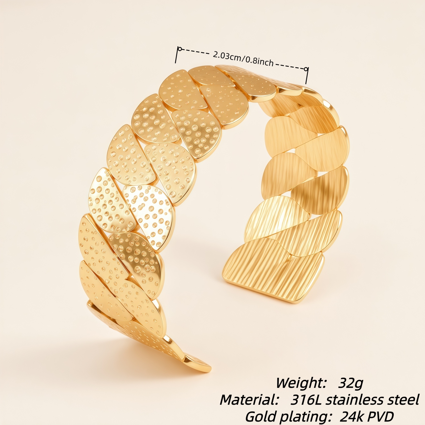 Artistic Scale-Link Open Bracelet for Women