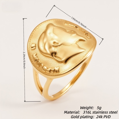 Stainless Steel Vintage Napoleon Coin Embossed - Retro Style Men's Ring