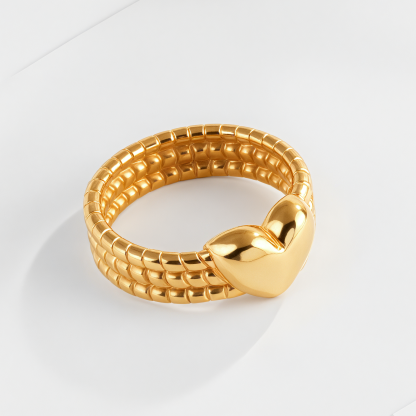 Heart-Shaped Woven Design Light Luxury Stainless Steel Couple Ring | N00530-JinBaoJewerly