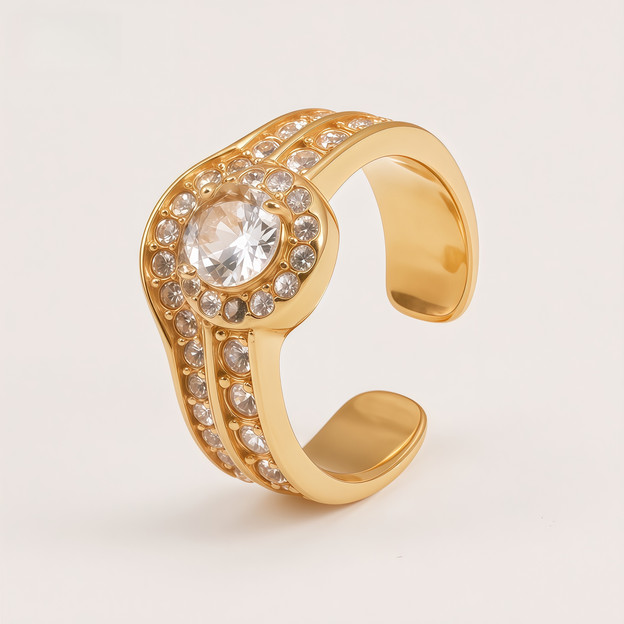 316 Stainless Steel Large Cubic Zirconia Stones Luxury Women's Ring
