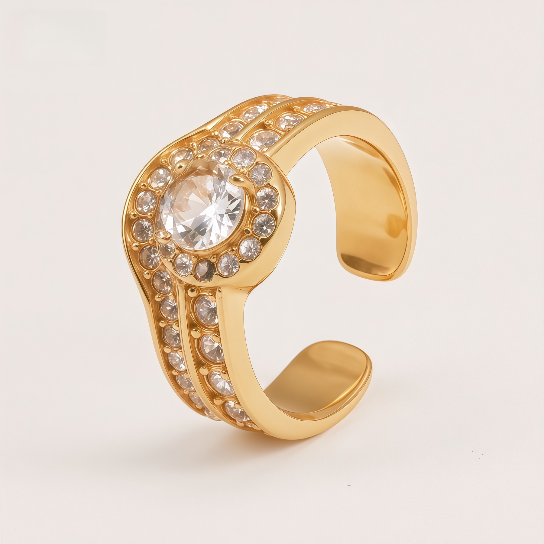 316 Stainless Steel Large Cubic Zirconia Stones Luxury Women's Ring