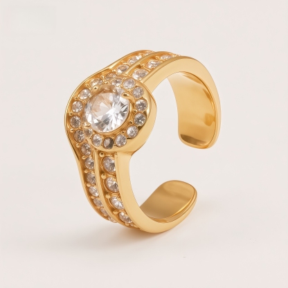 316 Stainless Steel Large Cubic Zirconia Stones Luxury Women's Ring