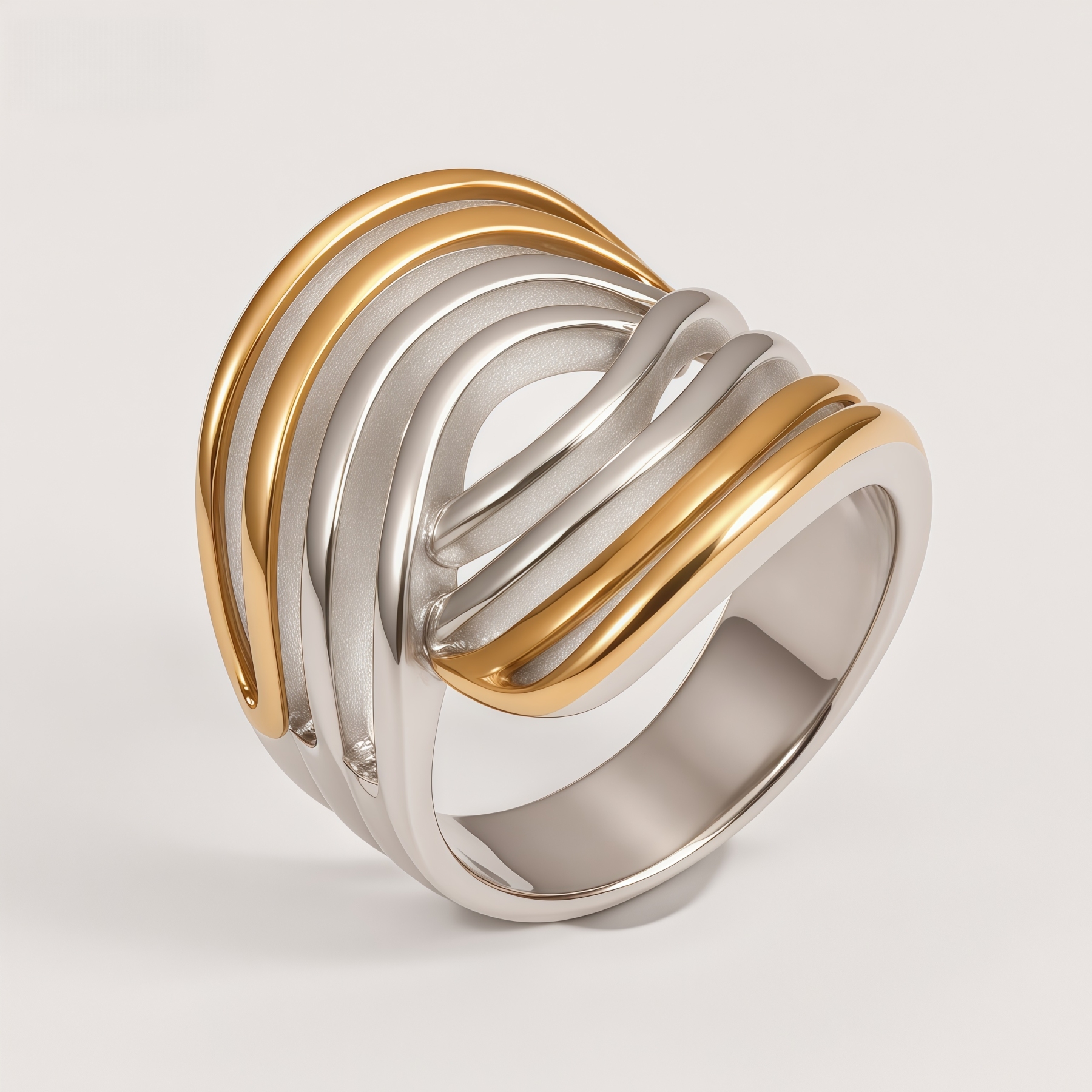 Geometric Layered Design Ring Women's Elegant Stainless Steel Ring | G00915