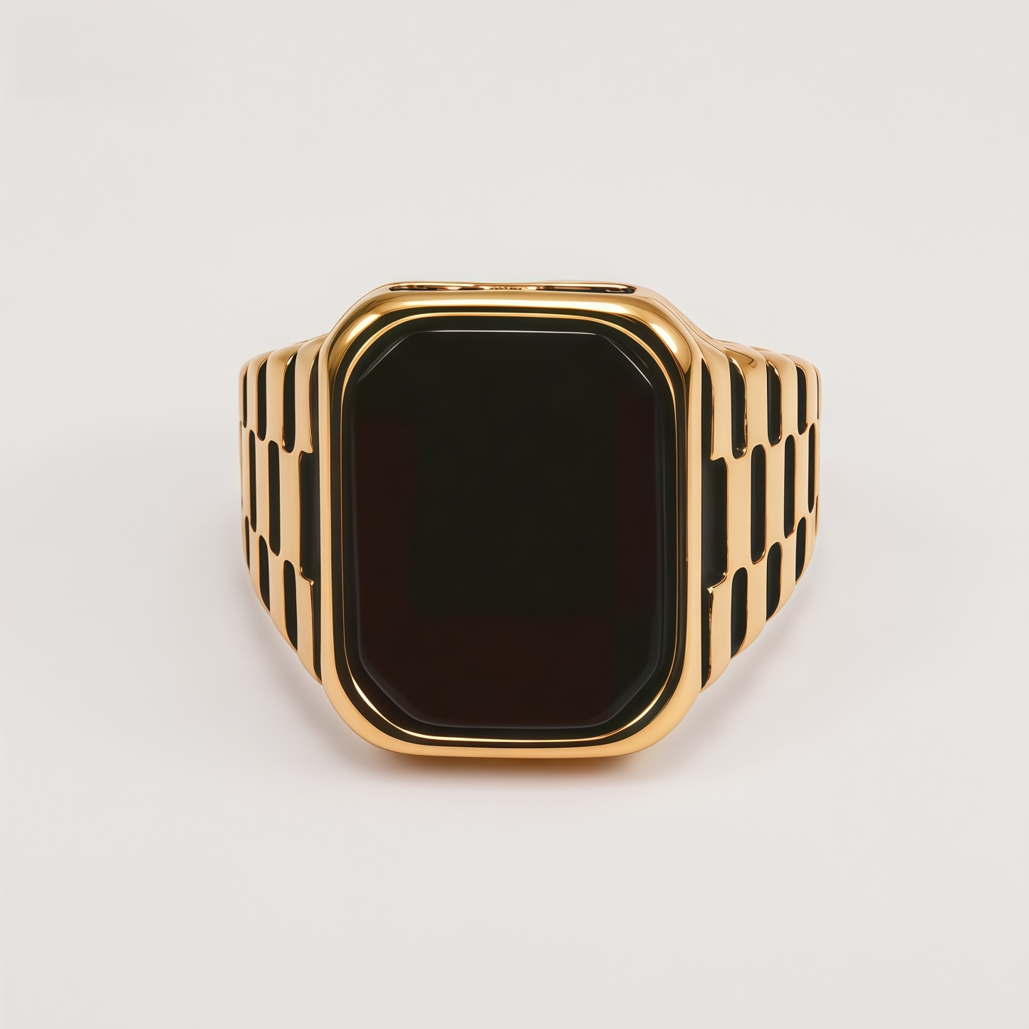 Vintage Square Stone Onyx Textured Band Multi Style Men's Ring | K002750